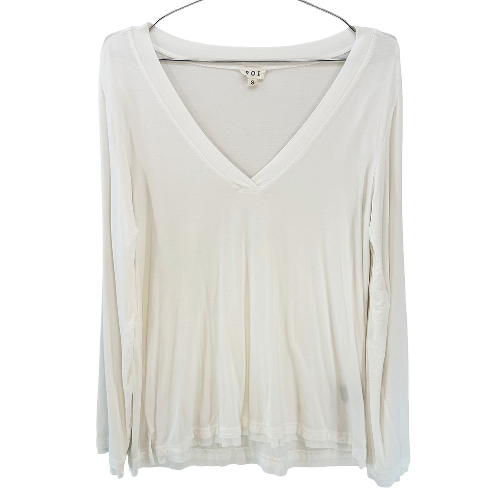 POL Minimalist Long Sleeve V-neck T-shirt • Small • white • casual basic layers - Picture 8 of 8